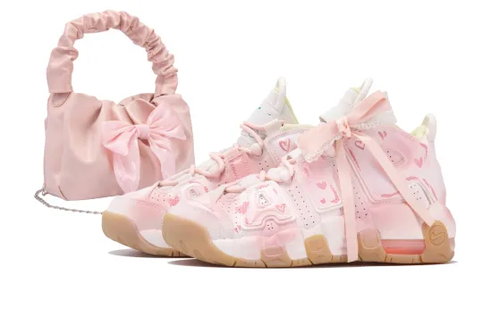 Nike Air More Uptempo Mid top Vintage Basketball Shoes Women's White Yellow Pink