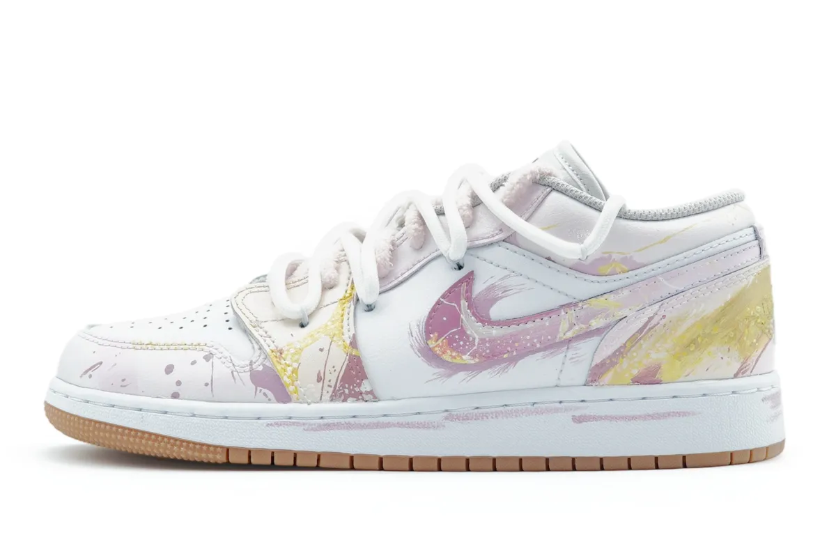 Jordan Air Jordan 1 Vintage Basketball Shoes Unisex Low Top Pink/White/Yellow