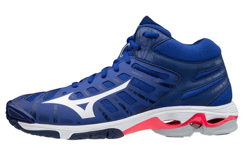 Mizuno Wave Voltage Slip Resistant, Abrasion Resistant, Breathable Mid top Training Shoes Men's Blue White