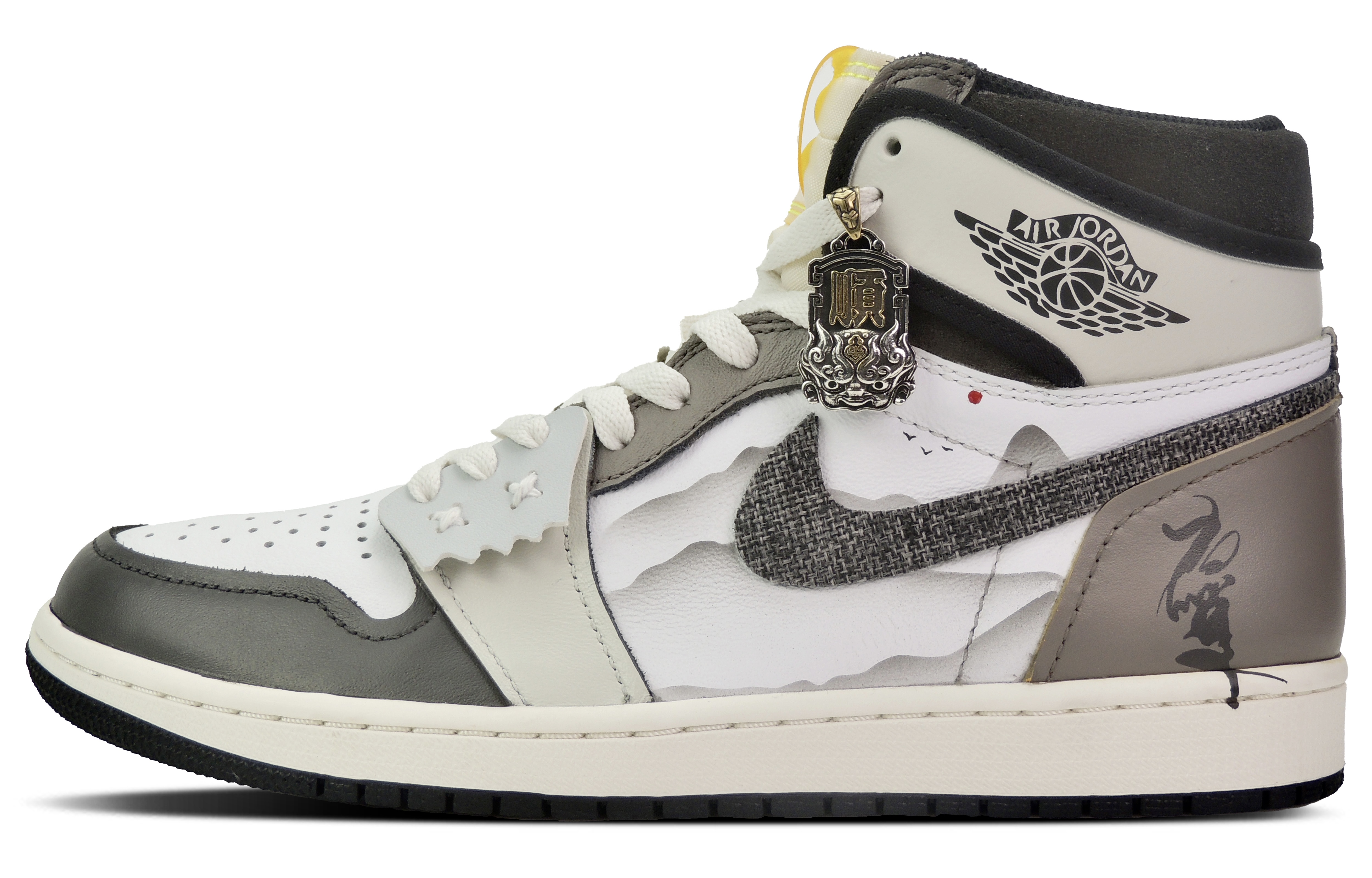 Jordan Air Jordan 1 Ink Wash Landscape High top Vintage Basketball Shoes Unisex White Gray