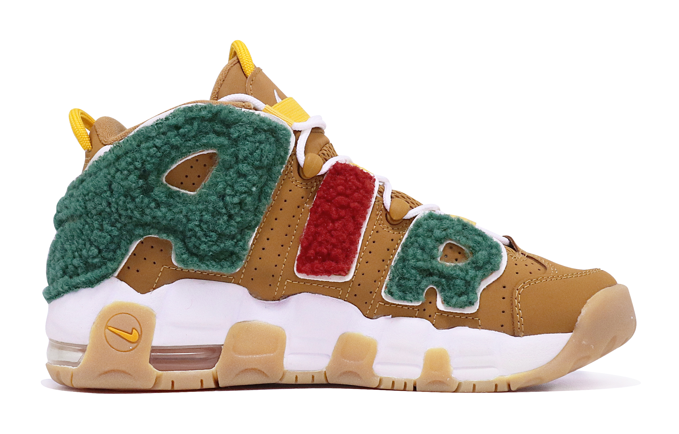 Nike Air More Uptempo Wheat Mid top Vintage Basketball Shoes GS Red Green Brown