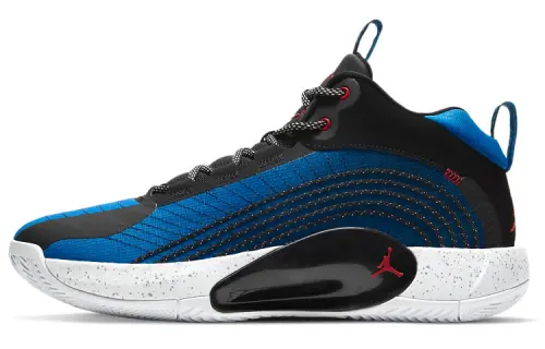 Jordan Jumpman 2021 PF round toe lace-up, synthetic leather, artificial leather, TPU, shock-absorbing, non-slip, wear-resistant, wrapping, support and rebound, mid-top practical basketball shoes, men's model, blue and black, domestic version