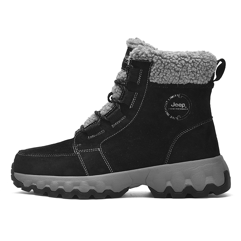 Jeep Fleece Lined, Winter Cold Resistant, High End Thermal Thickened Short Outdoor Snow Boots Men's Black Gray