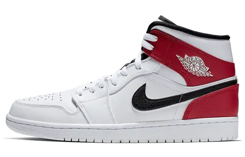 Jordan Air Jordan 1 Mid Chicago OG cool versatile mid-top retro basketball shoes men's white and red