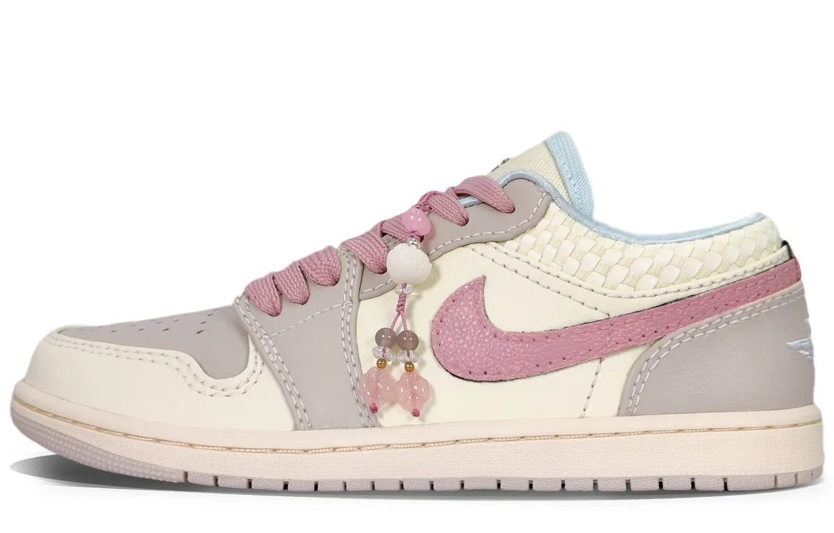 Jordan Air Jordan 1 YDCC Peach Blossom Leather Abrasion Resistant Low top Vintage Basketball Shoes Women's Custard