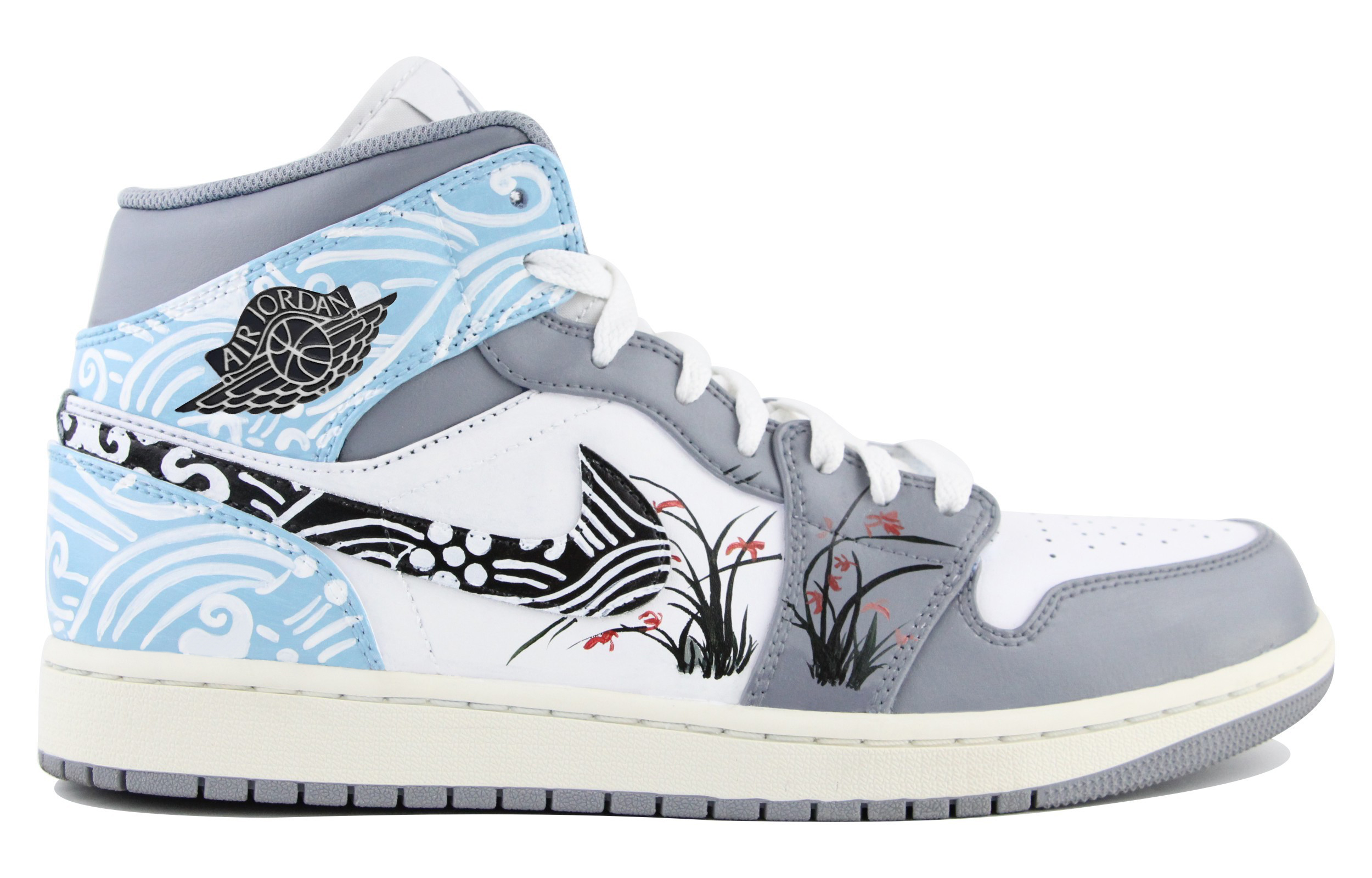 Jordan Air Jordan 1 Trendy Versatile Mid top Vintage Basketball Shoes Men’s Blue Pink Gray