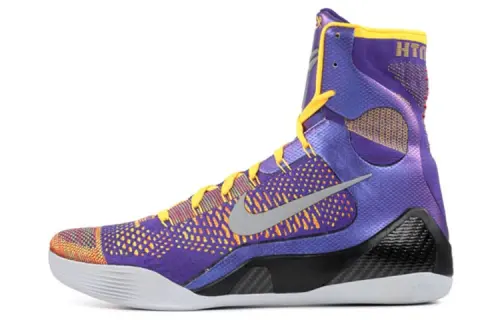 Nike Kobe 9 Elite Team Showtime OG model round toe lace-up non-slip lightweight high-top practical basketball shoes men's purple yellow