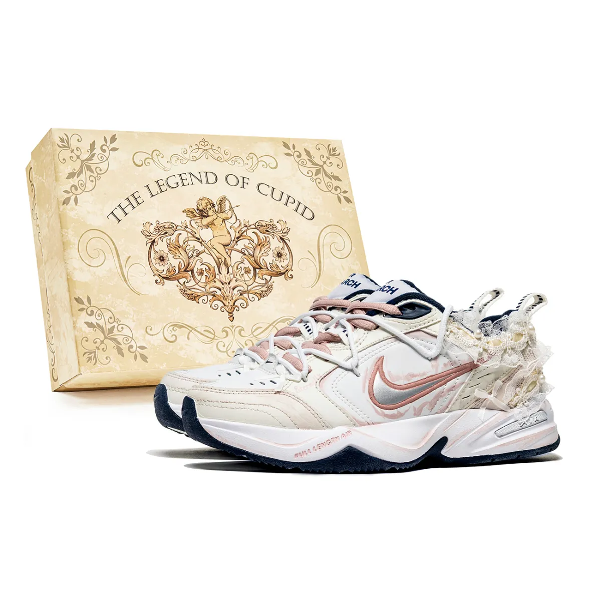 Nike Air Monarch 4 Slip Resistant Slip Resistant Low top Chunky Sneakers Unisex Beige Pink