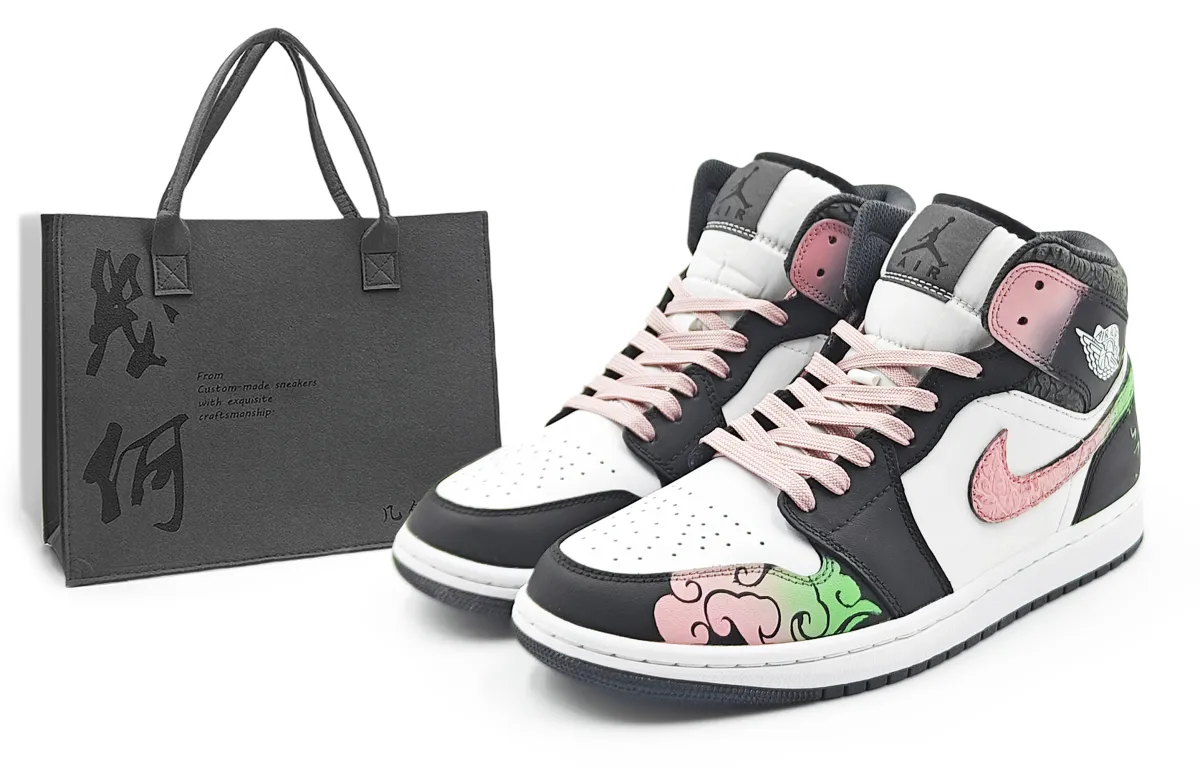 Jordan Air Jordan 1 Abrasion Resistant Mid top Vintage Basketball Shoes Men's Pink Green