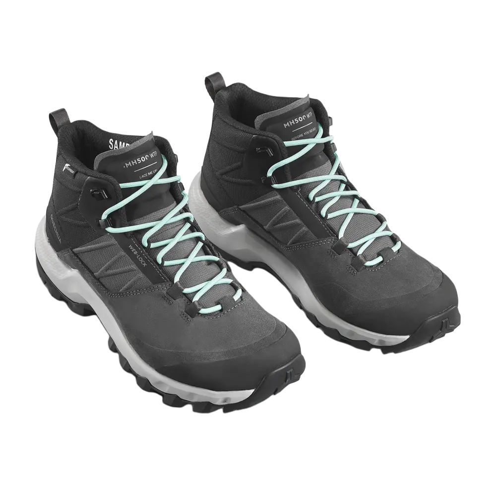 DECATHLON MH500 Non Slip And Waterproof Mid top Hiking Shoes Women’s Black Gray
