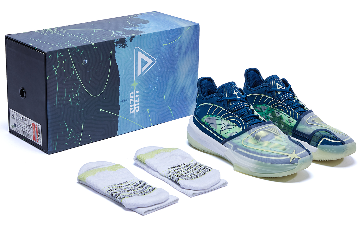 UZIS X PEAK State Extremely Large Triangle 1.0 Basketball Shoes Men’s Mid Top Port Blue/White