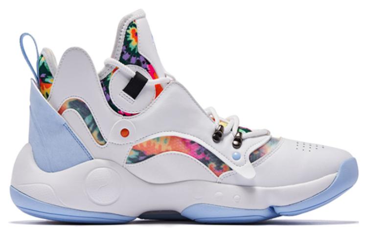 QIAODAN Cushioning Slip Resistant Abrasion Resistant High top Basketball Shoes Men’s White Blue Orange