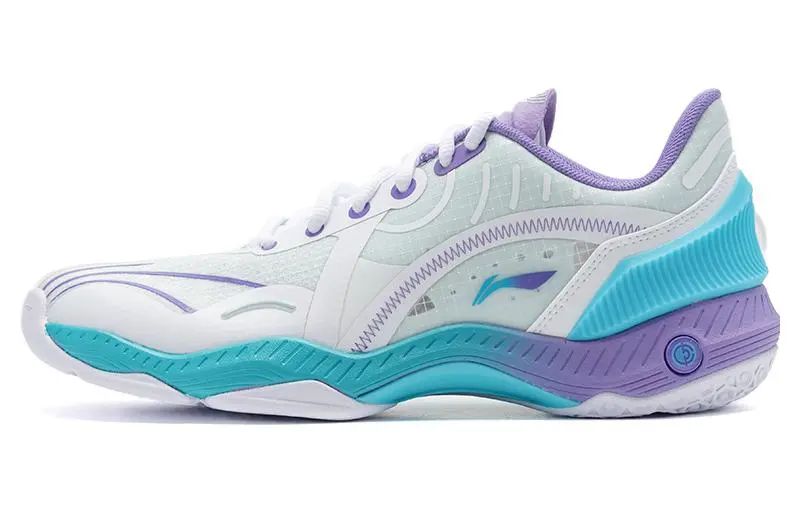 Li Ning Raid Rubber Slip Resistant Low top Badminton Shoes Unisex Standard White Sea Blue