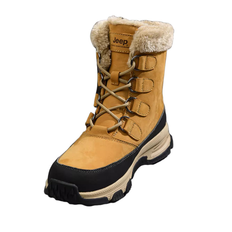 Jeep Top Grain Cow Leather Abrasion Resistant Thermal High top Mountaineering Shoes Men’s Gold