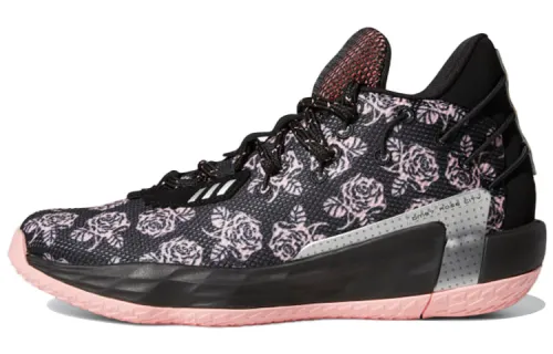 Adidas D Lillard 7 Lillard 7 color block floral fabric wear-resistant mid-top basketball shoes men's black pink