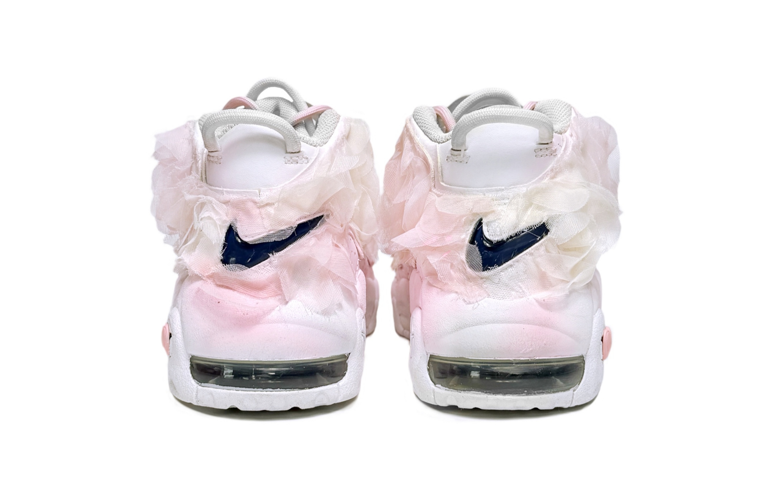 Nike Air More Uptempo Pure White Bridal, Lolita Cushioning Mid top Basketball Shoes Women’s White Pink