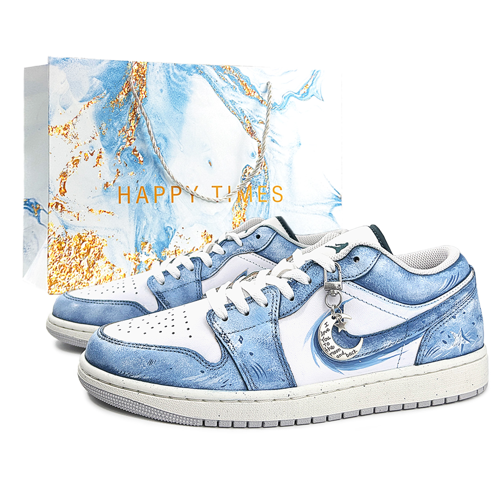 Jordan Air Jordan 1 Exquisite Galaxy Shopping Bag Abrasion Resistant Low top Vintage Basketball Shoes Unisex Sky Blue