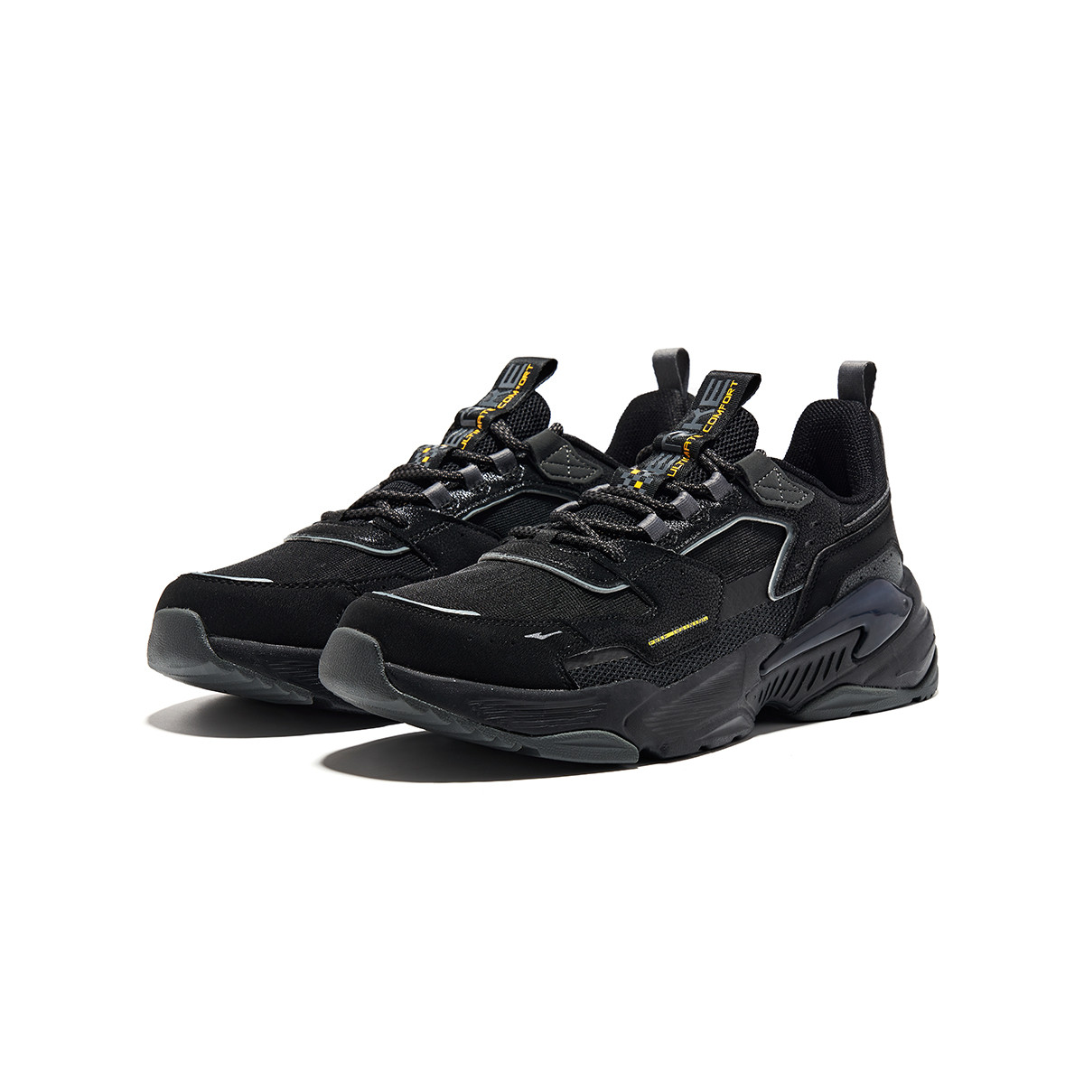 Erke Cushioning Slip Resistant Abrasion Resistant Low top Overall Training Shoes Men’s Black Yellow