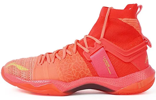 Li Ning Roar II Rubber Cushioning Slip Resistant Abrasion Resistant High top Badminton Shoes Men's Neon Fruit Red