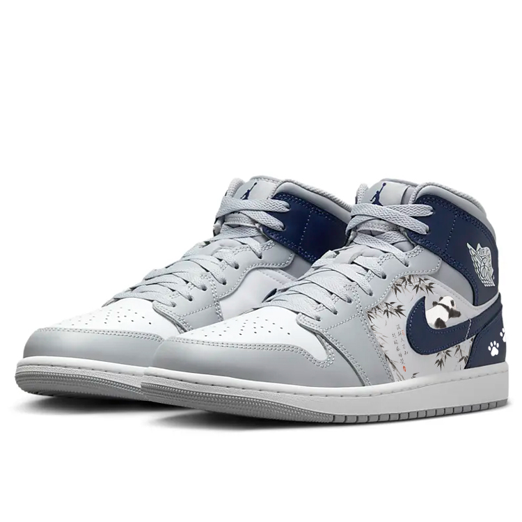 Jordan Air Jordan 1 Cushioning Slip Resistant Breathable Mid top Vintage Basketball Shoes Men’s Gray White Blue