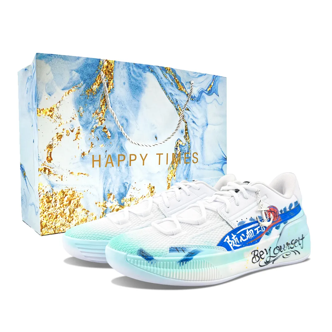 PUMA Clyde Hardwood Team Abrasion Resistant Low top Basketball Shoes Men's White Blue