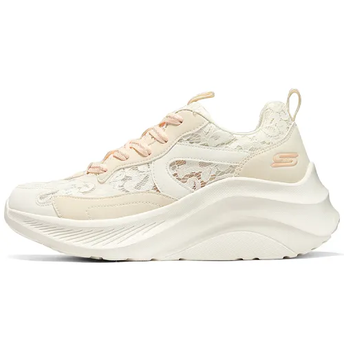Skechers Cake Shoes Height Increasing Abrasion Resistant Breathable Low Top Chunky Sneakers Women's Beige Pink