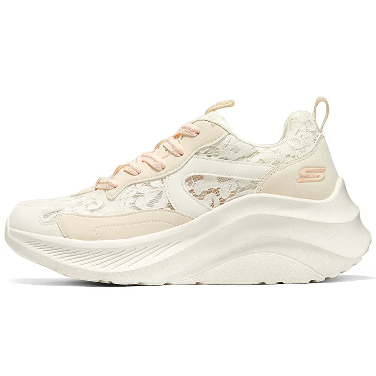 Skechers Cake Shoes Height Increasing Abrasion Resistant Breathable Low Top Chunky Sneakers Women's Beige Pink