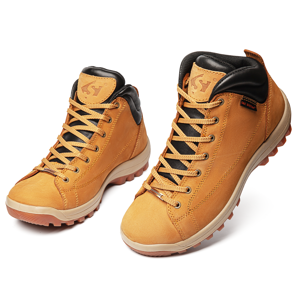 SLEADER Rock Collection Slip Resistant Waterproof Grip Mid top Hiking Shoes Men’s Wheat Yellow