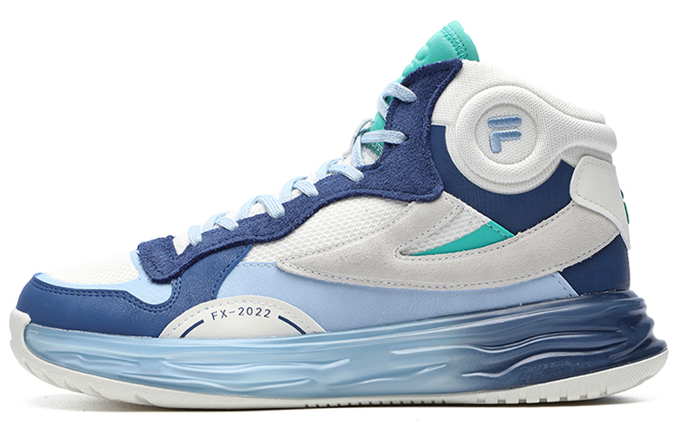 FILA FUSION FX 22 Textile, Synthetic Leather, Split Suede Mid top Vintage Basketball Shoes Women’s White Blue