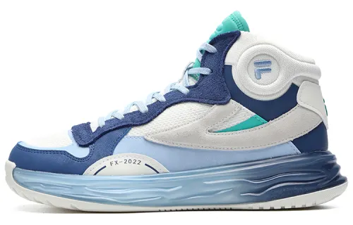 FILA FUSION FX 22 Textile, Synthetic Leather, Split Suede Mid top Vintage Basketball Shoes Women's White Blue