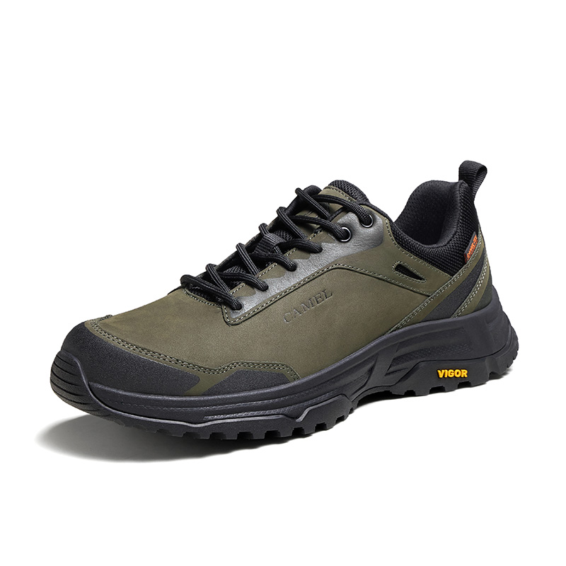 CAMEL Cow Leather Cushioning Slip Resistant Abrasion Resistant Low top Outdoor Shoes Men’s Black Green