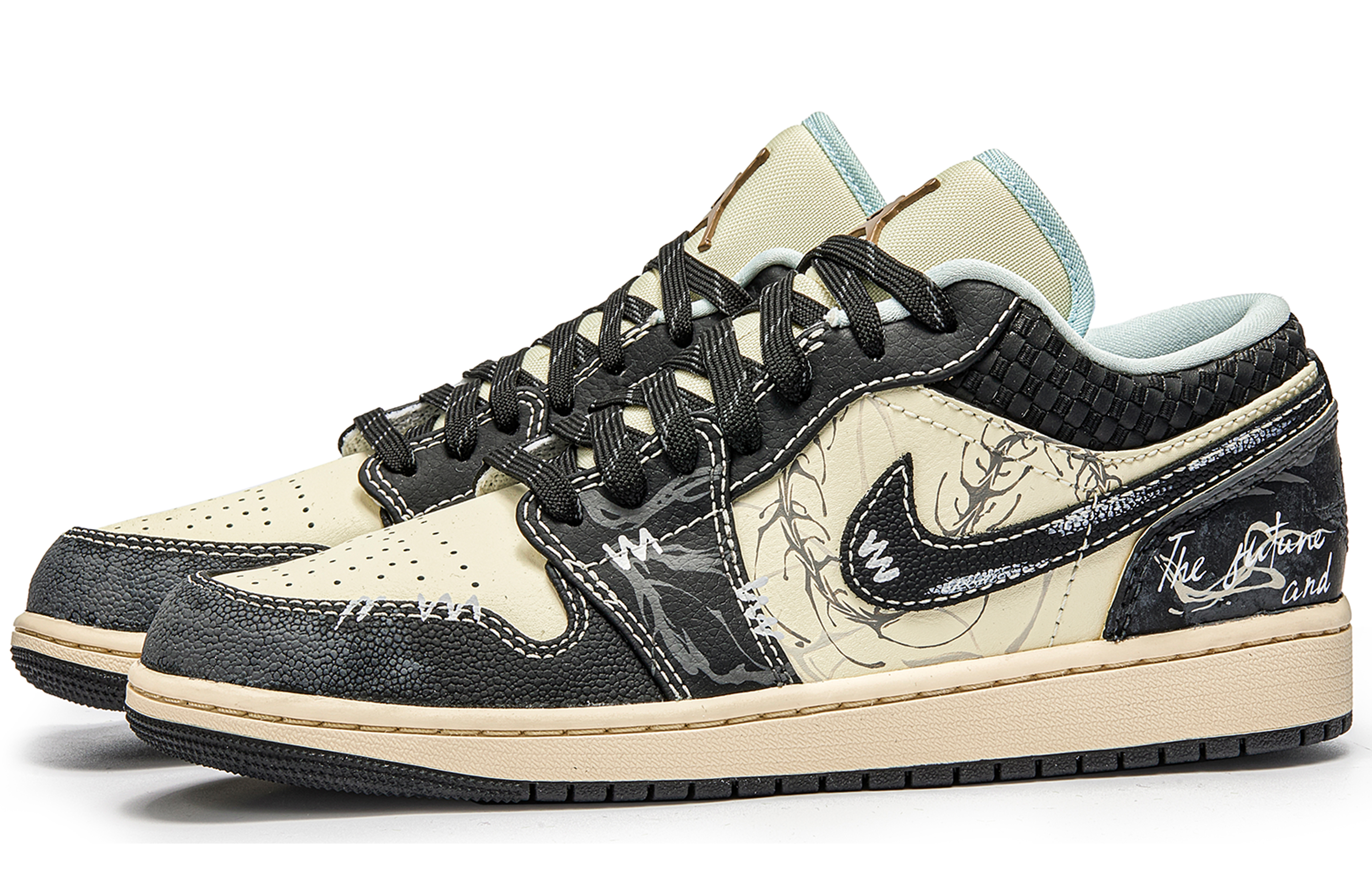 Jordan Air Jordan 1 Slip Resistant Slip Resistant Low top Vintage Basketball Shoes Men’s Beige Black