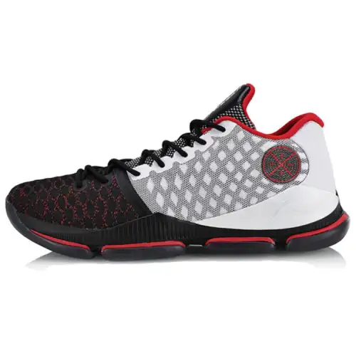 LiNing Wade series comfortable and practical shock-absorbing, non-slip and wear-resistant low-top basketball shoes men's black and white red