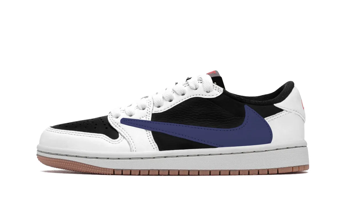 Travis Scott x Jordan Air Jordan 1 Slip Resistant Abrasion Resistant Low top Vintage Basketball Shoes Unisex Black Blue