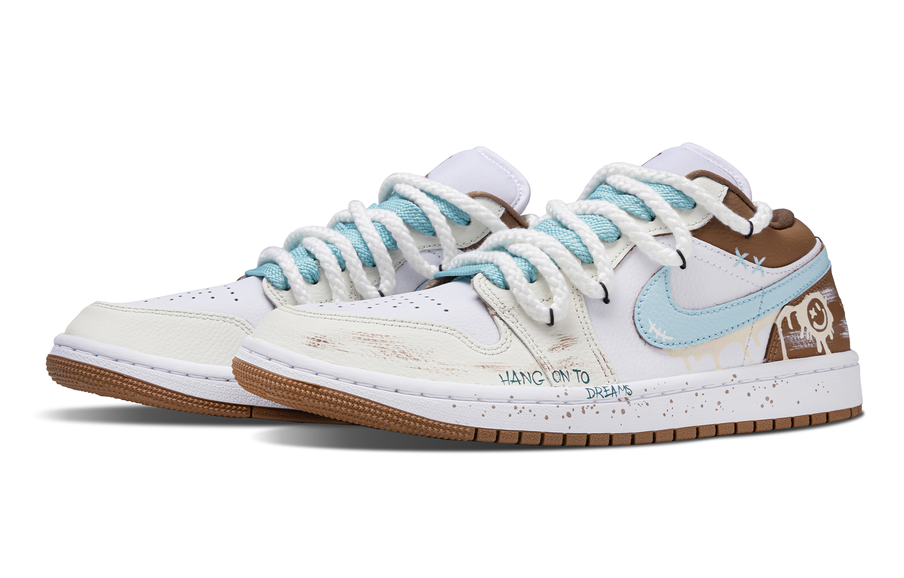 Jordan Air Jordan 1 Vintage Basketball Shoes Unisex Low Top White/Blue/Brown
