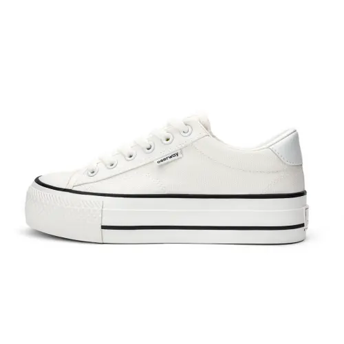 DEERWAY Classic Flat Affordable White Shoes Low top Canvas Shoes Women's White