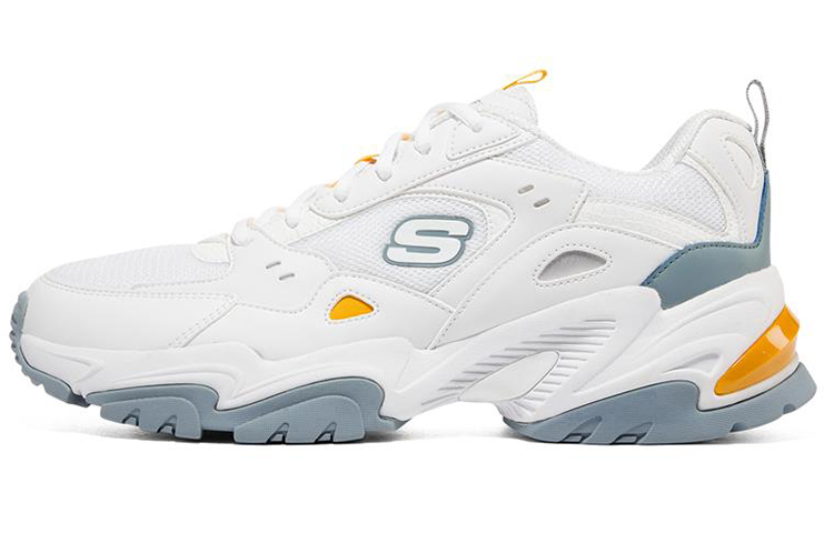 Skechers Skechers Stamina V2 Mecha Shoes White Heart Leisure Sports Thick Sole Versatile Soft Sole Cushioning Retro Campus Wear Shock Absorption Increased Low Top Dad Shoes Men's White Blue
