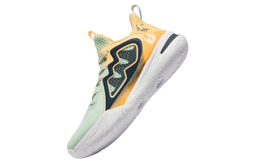 QIAODAN Slip Resistant Abrasion Resistant High top Basketball Shoes Men’s Green Orange