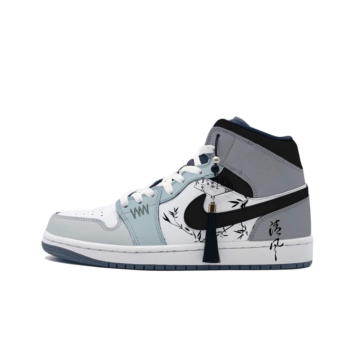 Jordan Air Jordan 1 Ink Bamboo Abrasion Resistant Mid top Vintage Basketball Shoes Unisex Gray