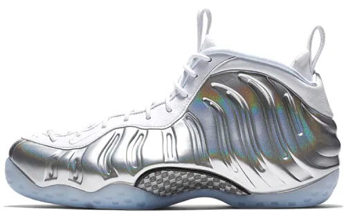Nike Foamposite One chrome white patent leather OG model spray foam cool shock-absorbing non-slip wear-resistant mid-top retro basketball shoes women's silver spray