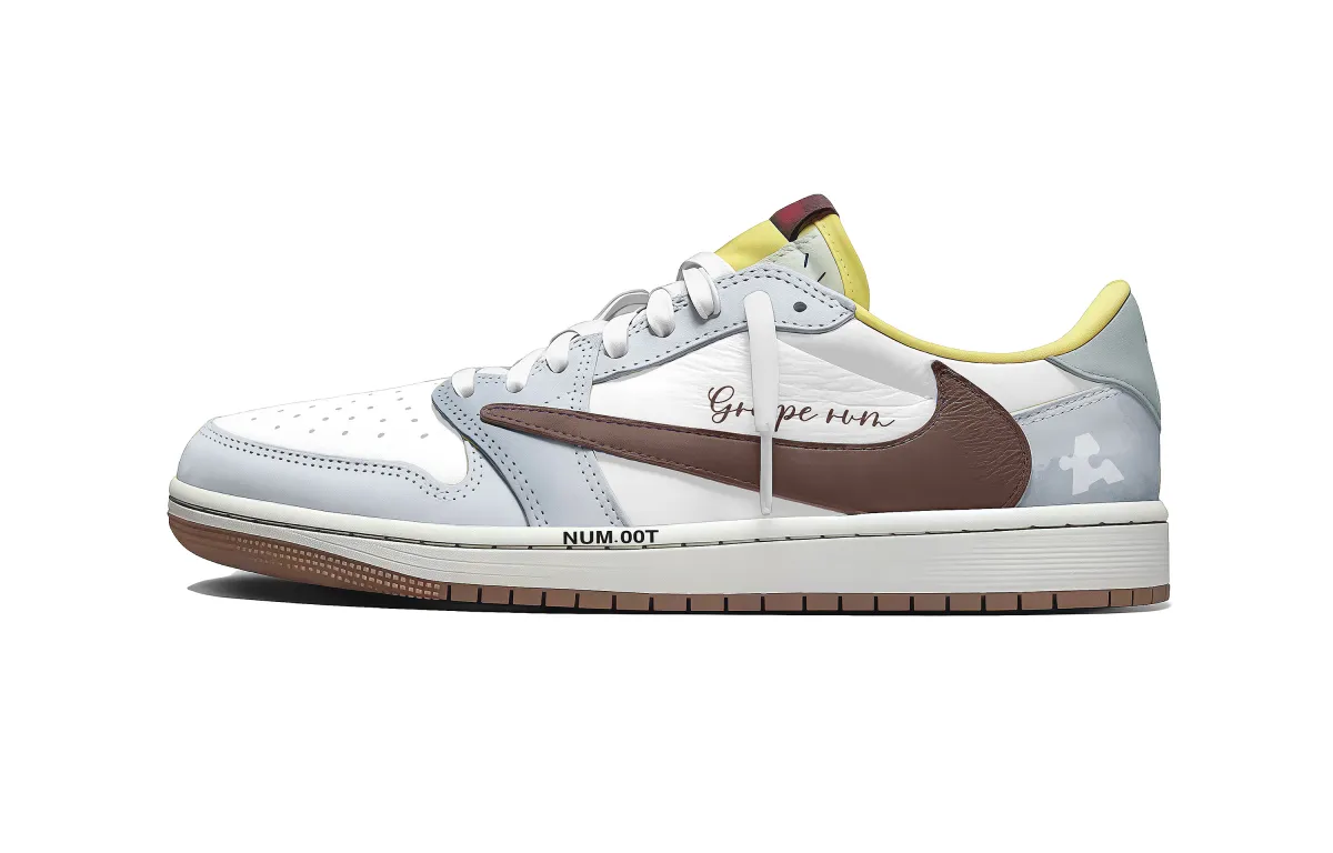 Travis Scott x Jordan Air Jordan 1 Low top Vintage Basketball Shoes Unisex Gray White