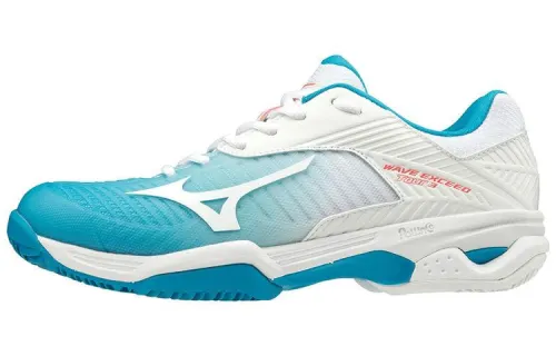 Mizuno Wave Exceed Tour 3 CC Slip Resistant, Abrasion Resistant, Breathable Low top Tennis Shoes Women's Blue White