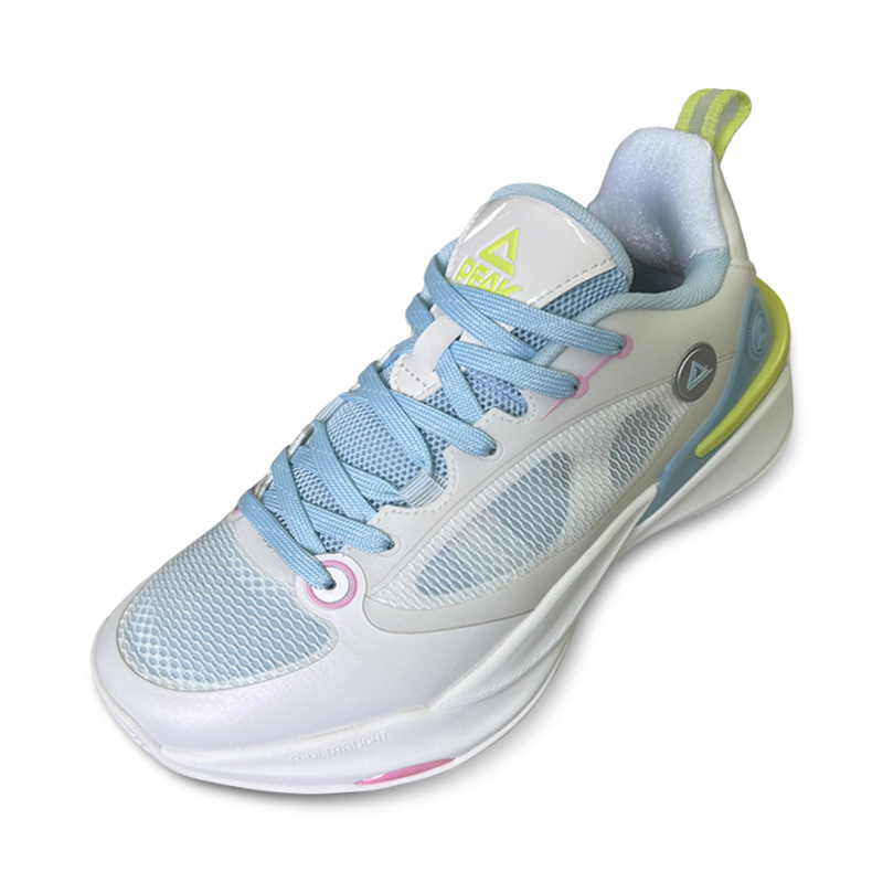 PEAK Delicate Cushioning Slip Resistant Abrasion Resistant Mid top Basketball Shoes Women’s Milk White Blue