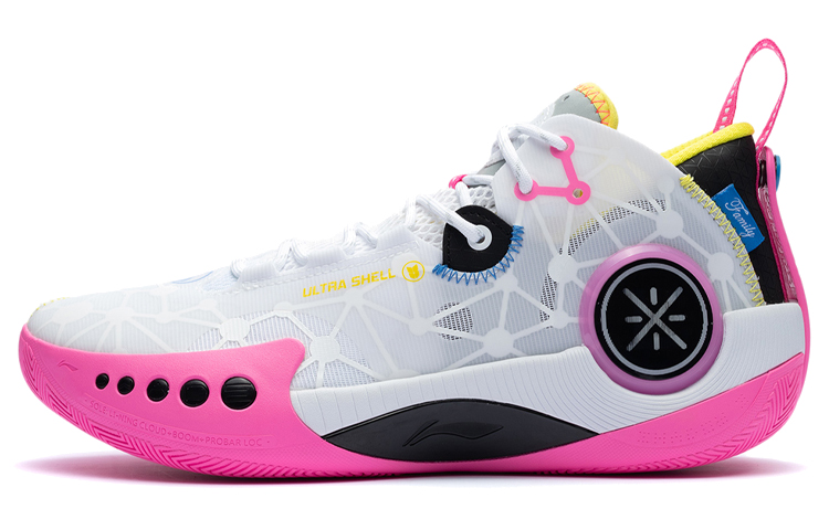 LiNing Phantom 3 Reflective Shock Absorbing Anti-Slip Wear-Resistant Low-top Basketball Shoes Men's White Pink