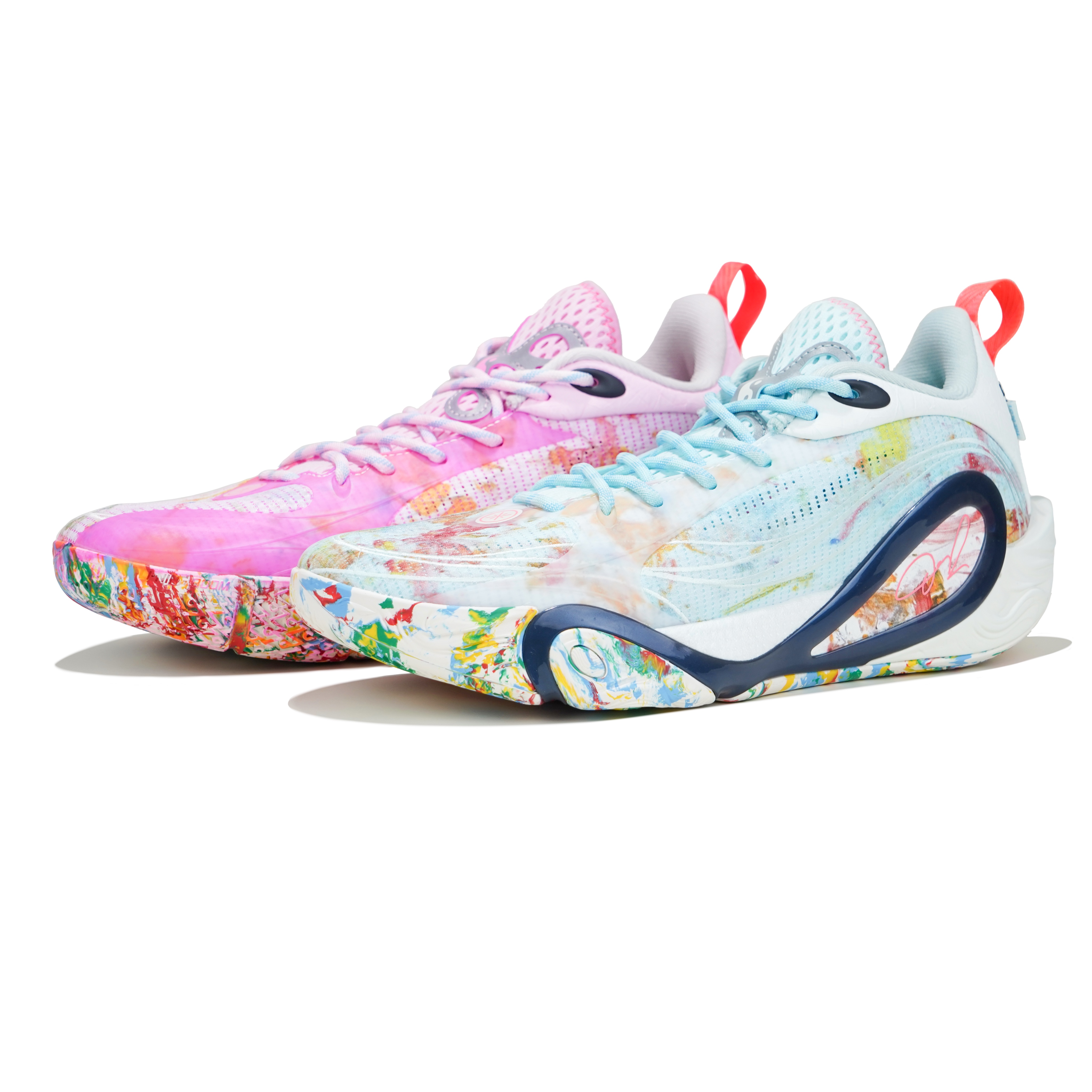 Li Ning Cushioning Slip Resistant Abrasion Resistant Low top Basketball Shoes Men’s Blue Pink Mismatched