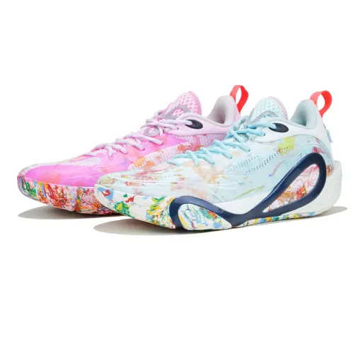 Li Ning Cushioning Slip Resistant Abrasion Resistant Low top Basketball Shoes Men's Blue Pink Mismatched