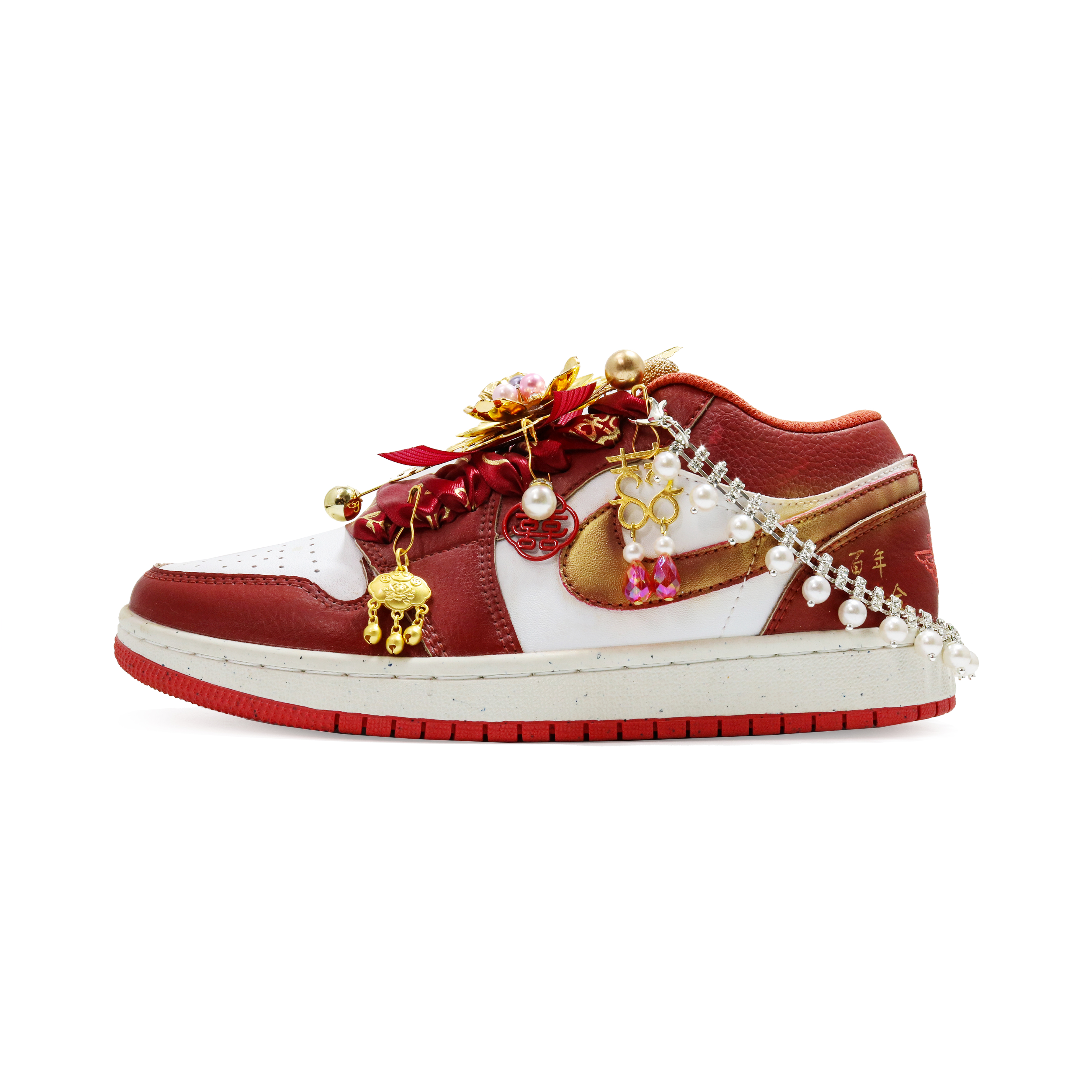 Jordan Air Jordan 1 Dreamy Beauty Breathable Moisture Wicking Mid top Vintage Basketball Shoes Unisex Red