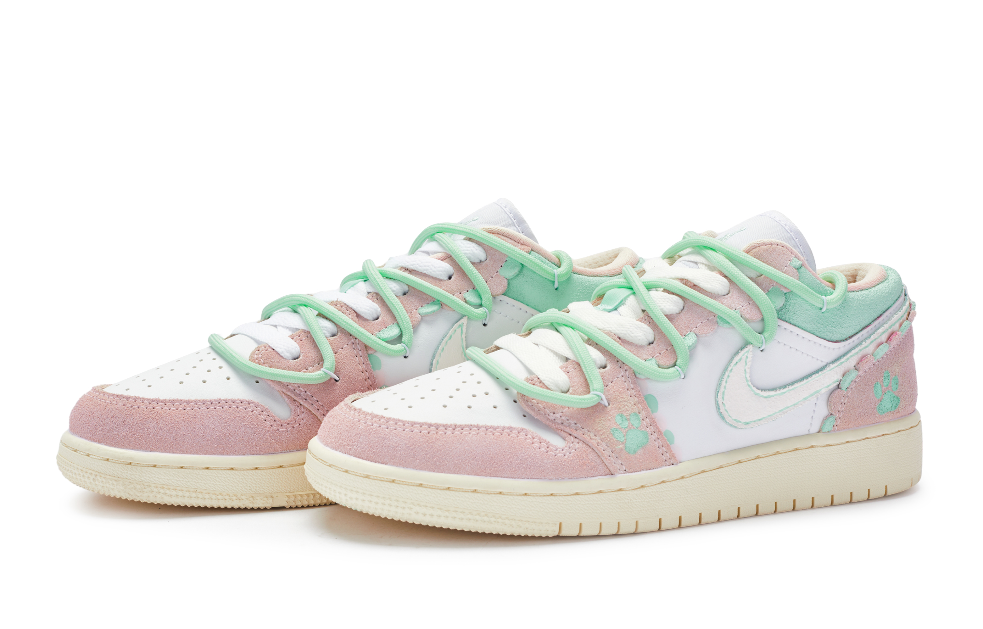 Jordan Air Jordan 1 Low top Skateboard Shoes Women’s Pink Green White