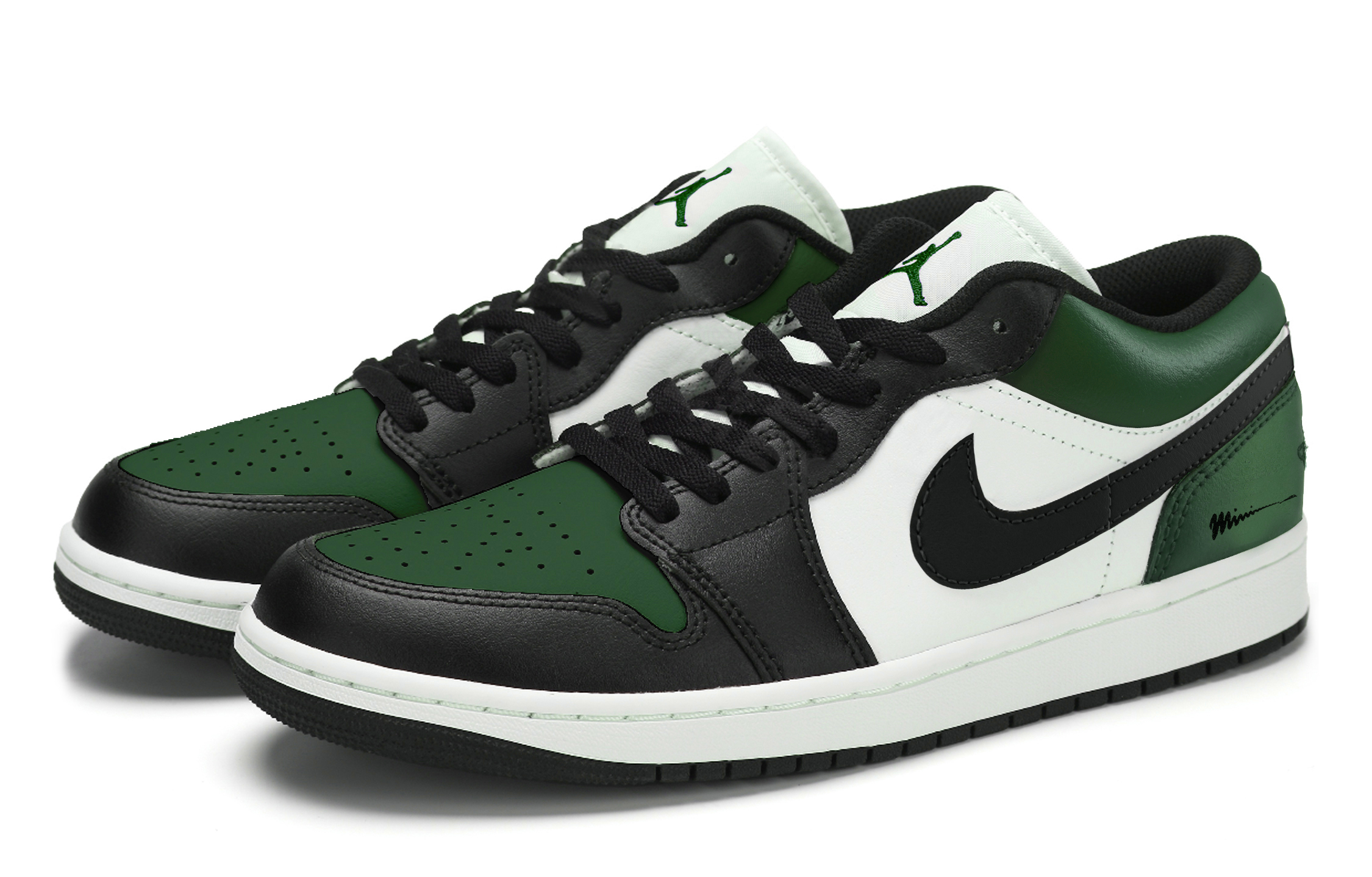 Jordan Air Jordan 1 Slip Resistant Abrasion Resistant Low top Vintage Basketball Shoes Men’s Black Green