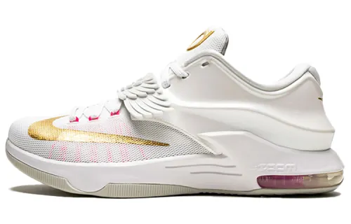 Nike KD 7 Aunt Pearl Durant Breast Cancer Round Head Lace Unslip Lightweight Low Top Basketball Shoes Men's White
